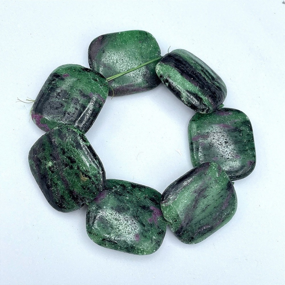 Vintage Ruby Zoisite Chunky Bead Bracelet‎ Green Pink Stone Statement Stretch